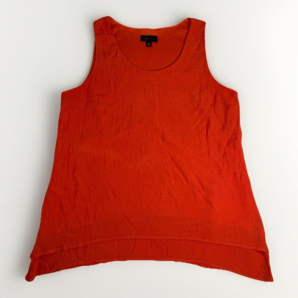 AB Studio Womens XL Tangerine Sleeveless Layered Tunic Top Rayon Linen Blend